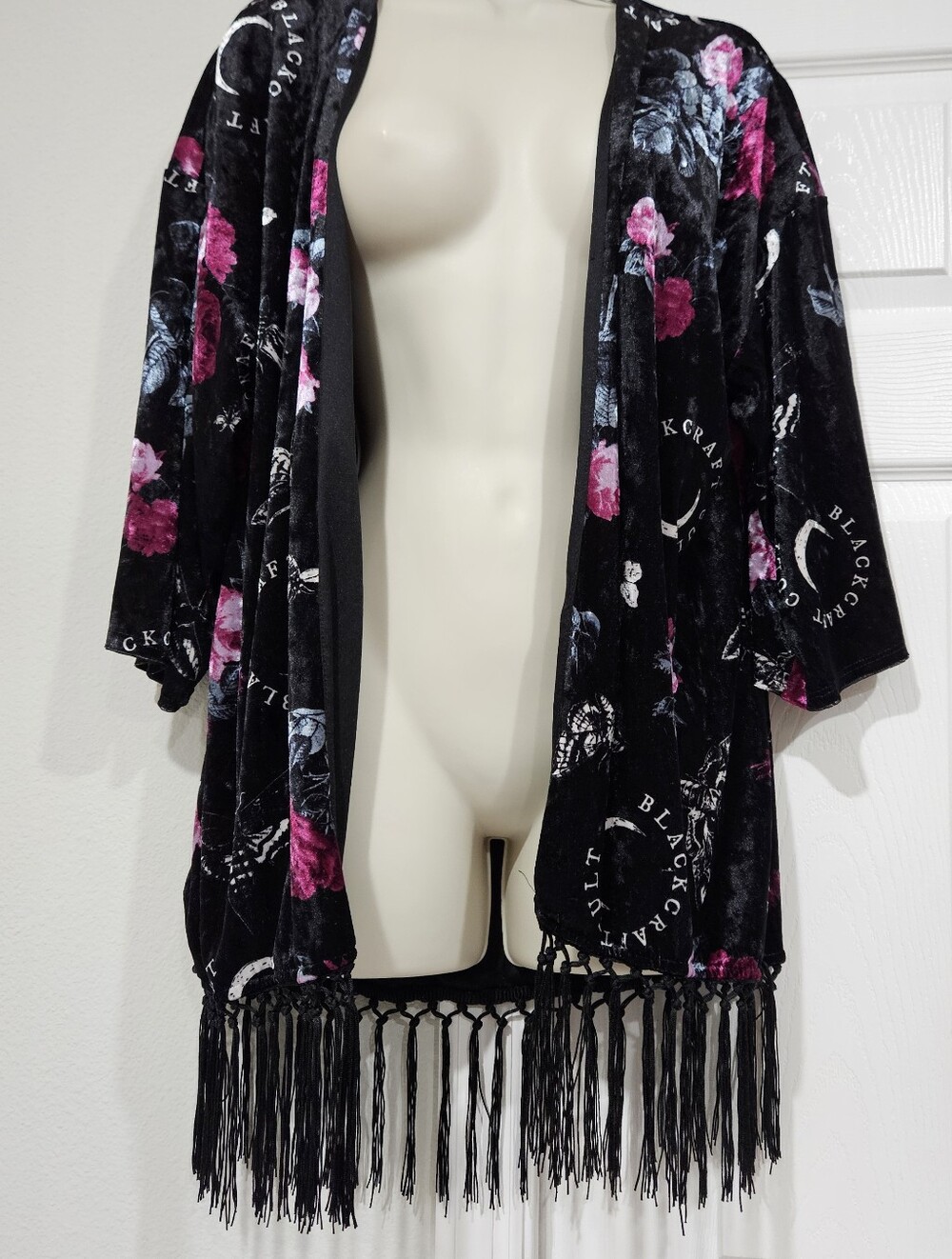 Black Floral Fringe Kimono Sweater